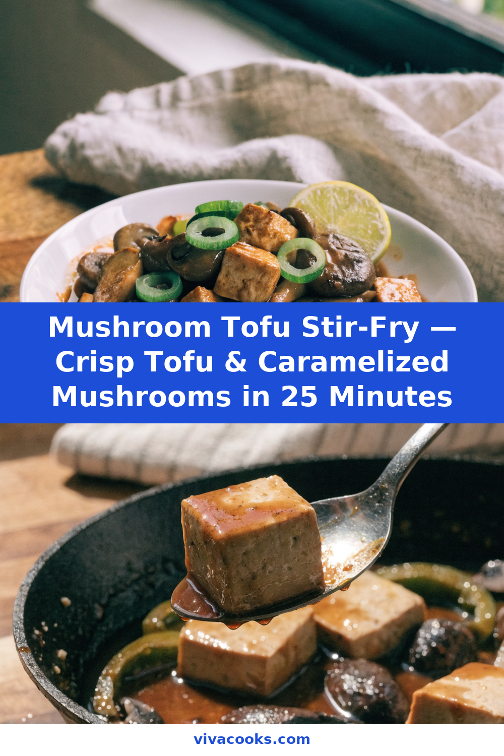 Mushroom Tofu Stir-Fry — Crisp Tofu & Caramelized Mushrooms in 25 Minutes Pinterest recipe pin