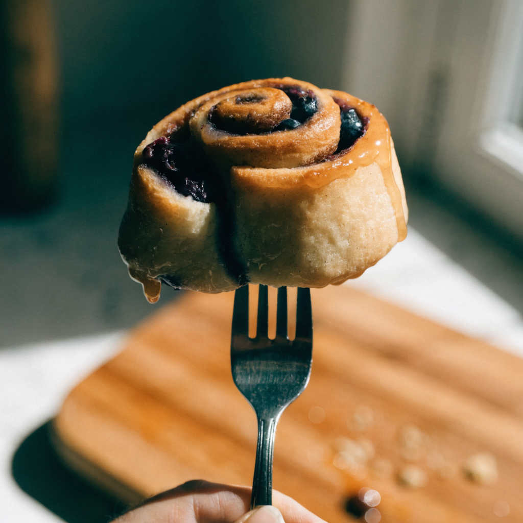 Close-up of blueberry cinnamon rolls