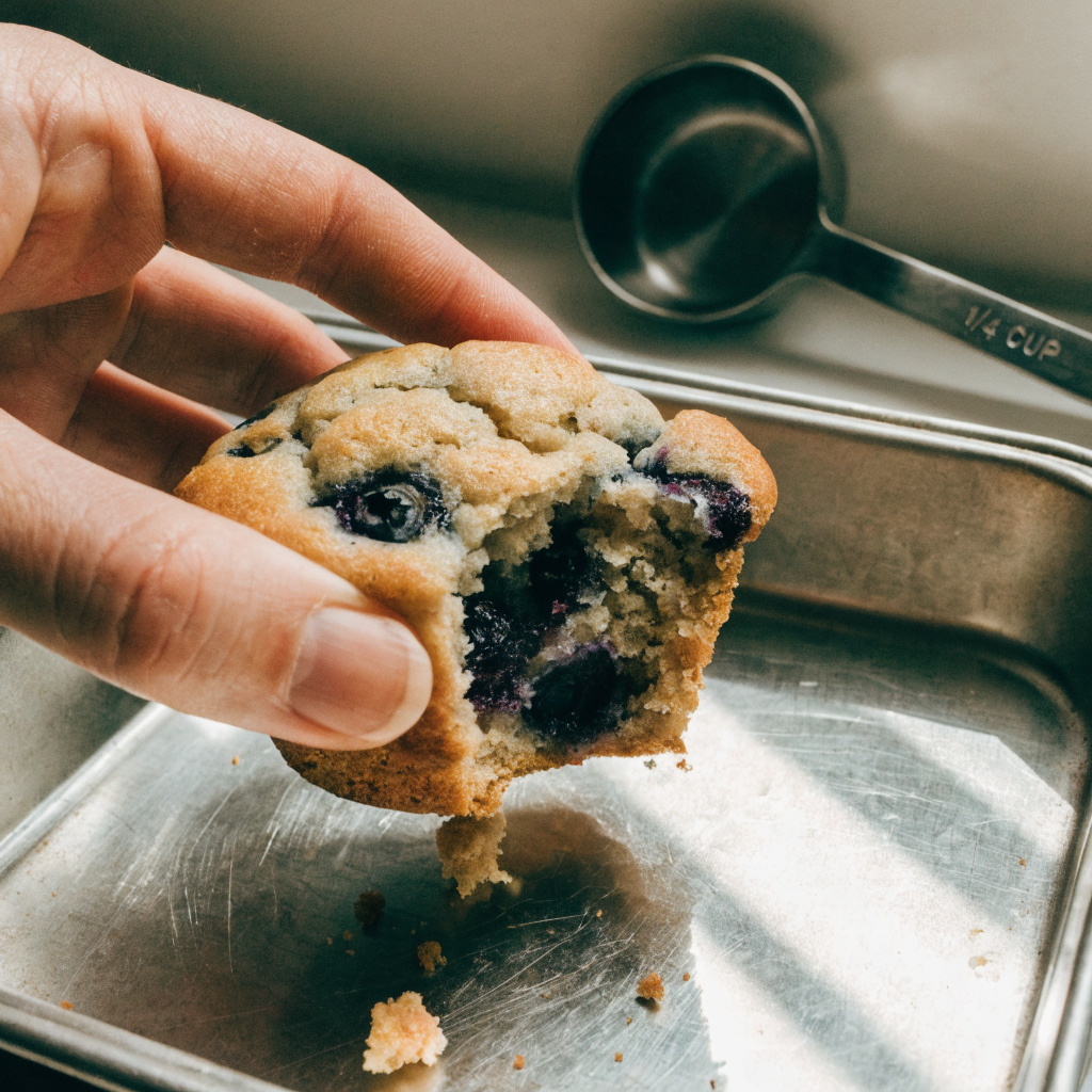 Close-up of the best blueberry muffins with cinnamon crumble